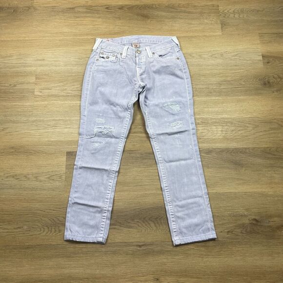 True Religion Jeans Womens 26 Blue Cameron Distressed Straight - Picture 1 of 12